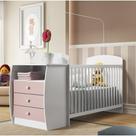 Berço Rafael com Gavetas Branco e Rosa para Colchão 130x60
