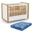 Berço Tutto New Americano Matic 100% MDF Cor Branco Freijó e Colchão Ortobom