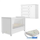 Berço Tutto New e Cômoda Infantil Americano Branco Fosco com Colchão Gazin - Matic