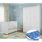 Berço Tutto New e Guarda Roupa Infantil Mississipi Ambiente 4 Portas Branco Fosco com Colchão Ortobom - Matic