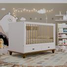 Berço Vira Cama em Mdf 96cm X 79,5cm Joy Off White/Nogueira