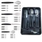 Berlim Faqueiro 24 Pçs Preto Aço Inox C/ 1 Porta Talheres