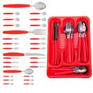 Berlim Faqueiro 24 Pçs Vermelho Aço Inox C/ 1 Porta Talheres