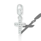 Berloque Charms Cruz Crucifixo Cravejado Pedra Prata Lei