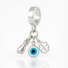 Berloque Charms Figa Trevo Sorte Olho Grego Branco Prata Lei