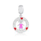 Berloque medalha vazada minha filha amada esmaltado rosa prata 925 Berloque medalha vazada minha filha amada esmaltado rosa prata 925