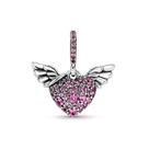 Berloque PINGENTE CORACAO E ASAS ROSA Prata S925 Pandora ou Vivara