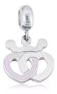 Berloque Pingente Esmaltado Coração Duplo Coroa Aço Inox