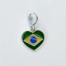 Berloque prata 925 coração bandeira brasil