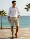 Bermuda de Linho Classic Yacht Master Bege