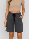 Bermuda de Moletom Feminina Chumbo Básica Liso com Bolso e Cordão - Shorts de moletom para mulher