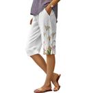 Bermuda DMOYALA com estampa floral de linho, cintura alta, 2GG, brancos