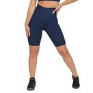 Bermuda Feminina Fitness Suplex Cós Alto Azul Escuro