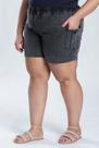 Bermuda Feminina Plus Size Sarja Estonada Bolso Cargo Elástico Cintura - Serena
