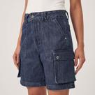 Bermuda Jeans Bolso Fole Cargo Azul Escuro Bermuda Jeans Bolso Fole Cargo Azul Escuro