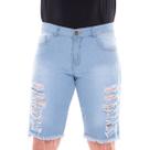 Bermuda jeans clara masculina rasgada puida com barra desfiada Bermuda jeans clara masculina rasgada puida com barra desfiada