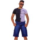 Bermuda Jeans Com Elastano Bolso Cargo Adulto Masculina