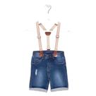 Bermuda Jeans Escuro Menino Bebê com Suspensório Mania Kids - 1032