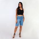 Bermuda Jeans Feminina Casual Com Barra Desfiada Lançamento