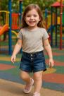Bermuda Jeans Lavado Meninas Cós Médio com Elastano