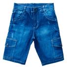 Bermuda Jeans Lycra Cargo Masculina Trabalhada c/ 6 bolsos