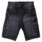 Bermuda Jeans Lycra Cargo Masculina Trabalhada c/ 6 bolsos