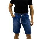 Bermuda Jeans Masculina Jogger Casual com Elástico, Cordão Ajustável e Bolso Frontal