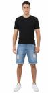 Bermuda Jeans Masculina Slim com Detalhes Destonados e Barra Dobrada - Casual Premium COR:AZULTamanho:48