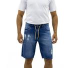 Bermuda Jeans Masculina Streetwear com Cordão e Detalhes Destroyed
