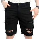 Bermuda Jeans Masculino Preto e Branco Rasgada c/ lycra