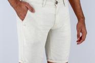 Bermuda Ogochi Casual Sarja Listras Palha Crú: