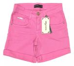 Bermuda Short Feminino Boyfriend Brim Rosa Lycra Cós Médio