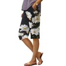 Bermudas de linho DMOYALA com estampa floral para mulheres em preto e branco