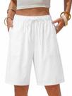 Bermudas EXLURA femininas listradas de algodão, linho, branco
