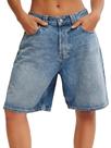 Bermudas Tankaneo Baggy Denim de cintura alta para mulheres Bermudas Tankaneo Baggy Denim de cintura alta para mulheres