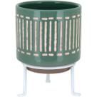 BERNAN CACHEPÔ 16x12x12cm CERÂMICA VERDE COM SUPORTE