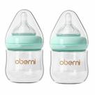 Biberón de Vidrio Oberni Anticólicos para Bebé 120 ml con Tetina Flujo Lento en Forma de Pecho