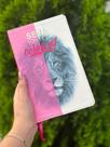 Bíblia ARC Glitter 100% leão Faces Rosa - Com índice digital e harpa