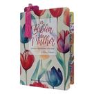 Biblia da Mulher de estudos tulipas laranja com abas adesivas + marca paginas glitter NAA capa luxo SBB