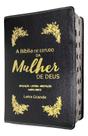 Bíblia de estudo da mulher de deus letra grande com harpa e índice capa de luxo preta