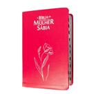 Bíblia de estudo da mulher sábia capa de luxo magnólia vermelho com índice full color