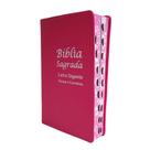 Bíblia Feminina com Harpa e Palavras de Jesus em Vermelho Letras Grandes Luxo Relevo