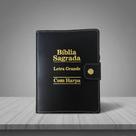 Bíblia Letra Grande Sagrada Com Caneta Tecido Harpa Preta