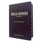 Biblia NAA básica marrom lama SBB letra gigante - com folhas douradas e indice
