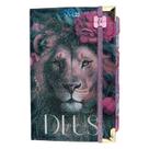 Biblia NVI Glitter 100% Leão Deus Pai com Abas adesivas + elástico