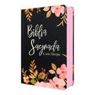 Biblia Sagrada Black Flowers - Palavra de Jesus em Vermelho - Capa Dura - Com Harpa
