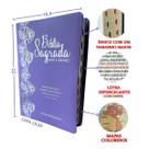 Biblia sagrada evangelica letra hiper gigante arc almeida palavras de jesus em vermelho luxo harpa indice cor:pink