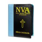 Bíblia Sagrada Evangélica NVAA Lançamento Zíper com Índice Lateral - Azul Claro C/ Preto