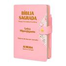 Bíblia Sagrada - Hipergigante Botão Rosa ARC - João Ferreira de Almeida - Harpa e Indice por Cores