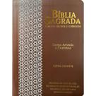 Bíblia Sagrada Letra Gigante ARC Harpa Avivada e Corinhos Capa PU Luxo Arabesco Estrela Café e Cinza